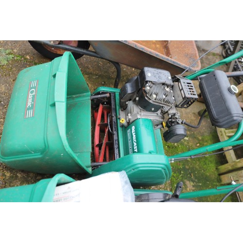 60 - Qualcast classic petrol 35s mowers with scarifier cartridge (1 good, 1 ned repair)