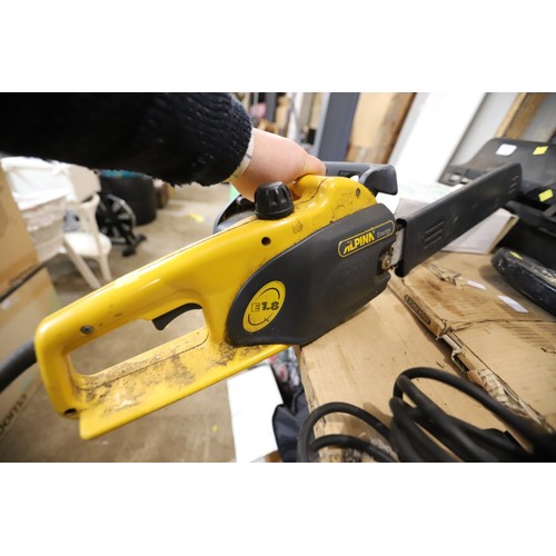 129 - Alpina electric chainsaw - warranted until 12 noon Tuesday following the above sale