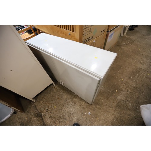 150 - White painted cabinet - 2 doors, 2 drawers & white painted wall cabinet - 2 doors