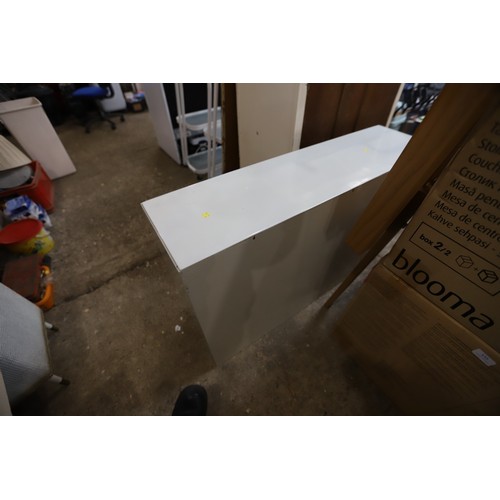 150 - White painted cabinet - 2 doors, 2 drawers & white painted wall cabinet - 2 doors