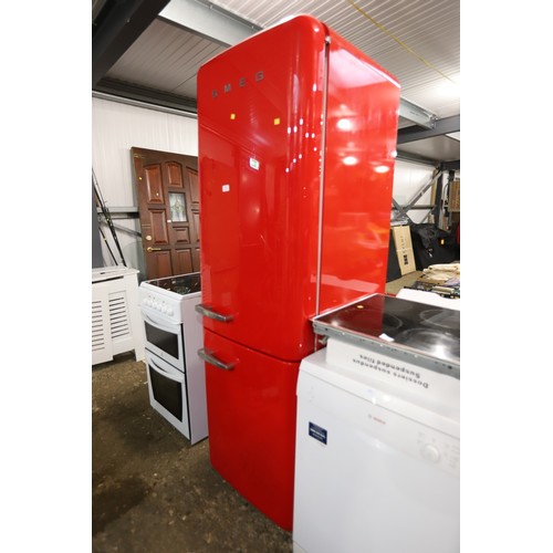 198 - Red SMEG fridge freezer - warranted until 12 noon Tuesday following the above sale