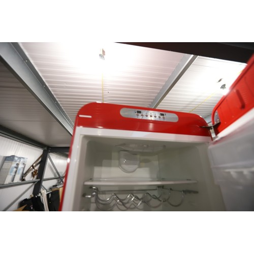 198 - Red SMEG fridge freezer - warranted until 12 noon Tuesday following the above sale