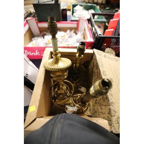 216 - Box of brass lamps & carriage