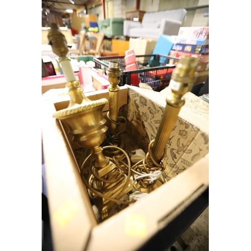 216 - Box of brass lamps & carriage