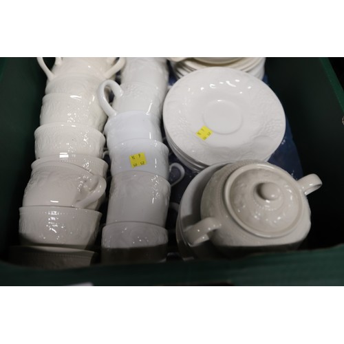 249 - White tea set - embossed, modern