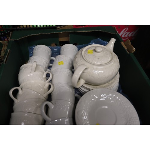 249 - White tea set - embossed, modern