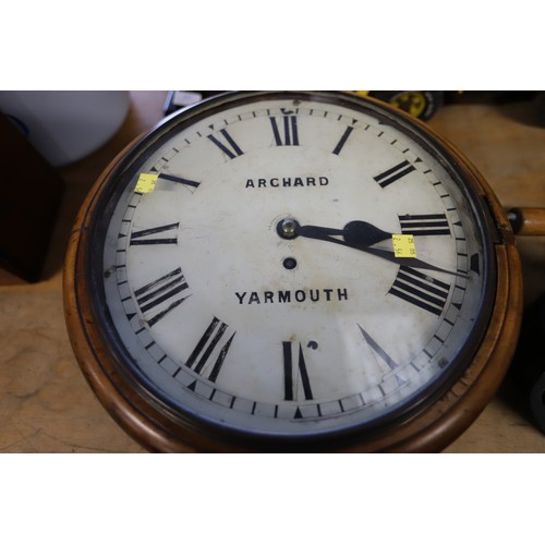 350 - Antique wall/waiting room clock by Archard, Yarmouth - fusè movement