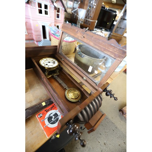 356 - Mahogany wall clock with key