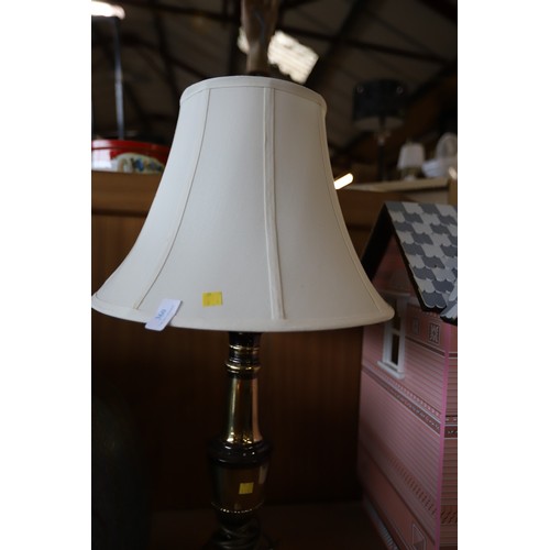 360 - Large brass effect table lamp with cream shade - to be rewired by a qualified electrician