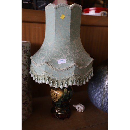 368 - Oriental style table lamp with green shade - warranted until 12 noon Tuesday following the above sal... 