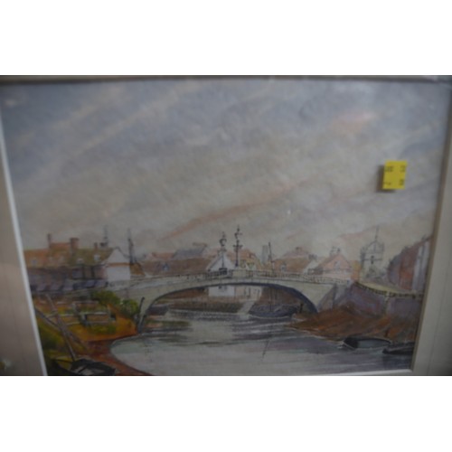 512 - 2 framed & glazed watercolours, town bridge Wisbech & Outwell aqueduct