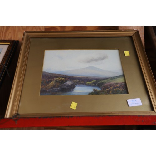 513 - Framed & glazed watercolour, Dartmoor tor, signed F J Widgery (as originally filmed by worth's of Ex... 