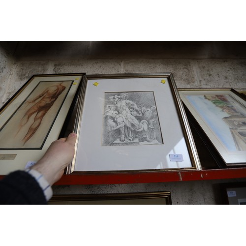 518 - Grand tour classical framed sketch