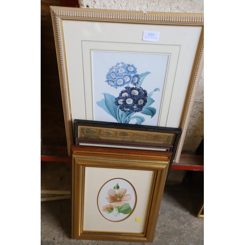 525 - Framed flower prints & others