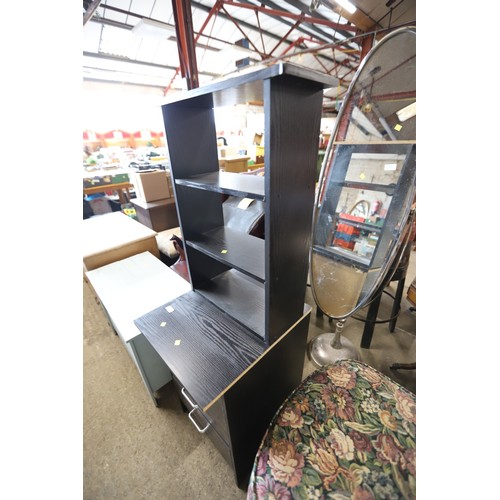 628 - Black ash bedside chest & shelves