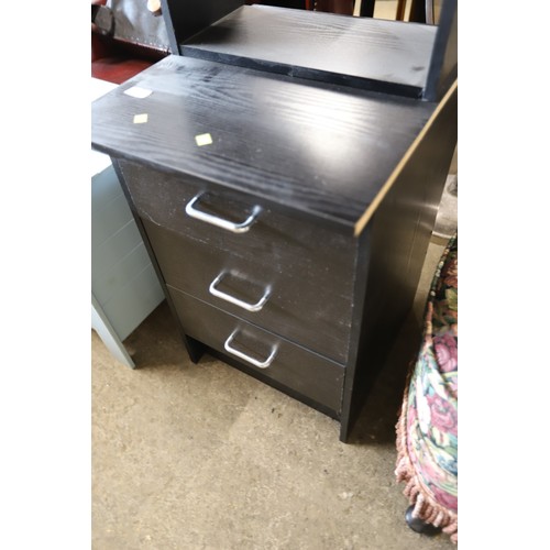 628 - Black ash bedside chest & shelves