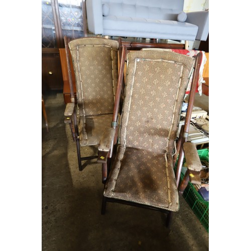 634 - Antique pair of folding/reclining chairs