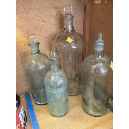 445 - 5 glass bottles, 4 with stoppers