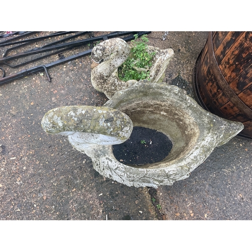 54A - 2 x vintage concrete garden swans