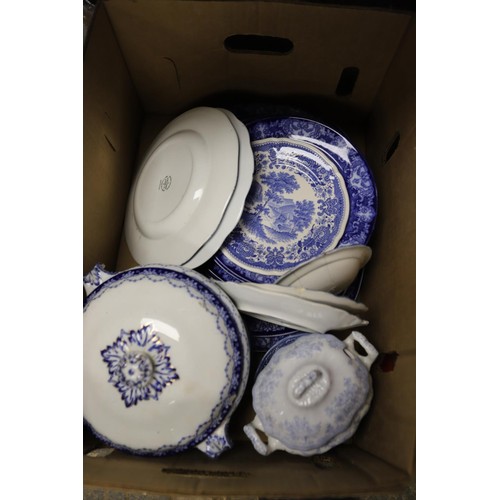 272 - 2 boxes of blue & white pottery