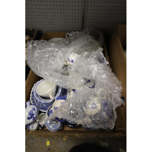 272 - 2 boxes of blue & white pottery