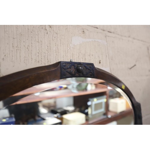 438 - Oval oak frame wall mirror