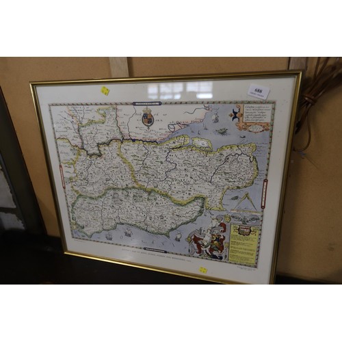 688 - Framed Saxtons map of Kent, Sussex, Surrey & Middlesex