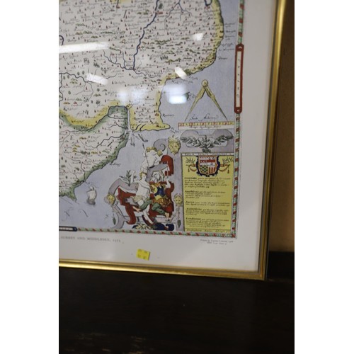 688 - Framed Saxtons map of Kent, Sussex, Surrey & Middlesex