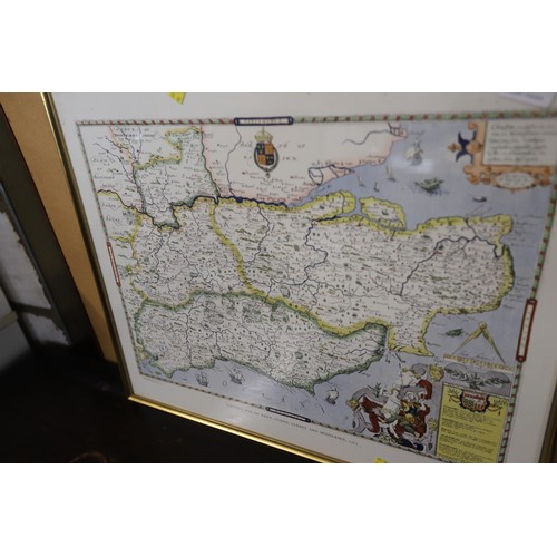 688 - Framed Saxtons map of Kent, Sussex, Surrey & Middlesex