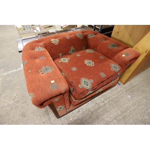 691 - Large 3-seater Chesterfield & chair red pattern