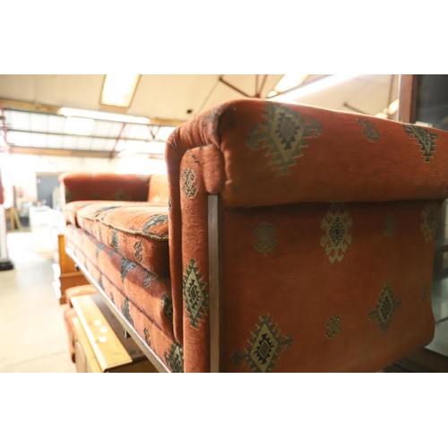 691 - Large 3-seater Chesterfield & chair red pattern