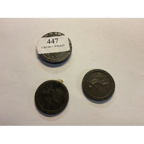 447 - George 111 1797 copper cart wheel two pence coin weight 56.6 g and two x 1797 proper car will one Pe... 