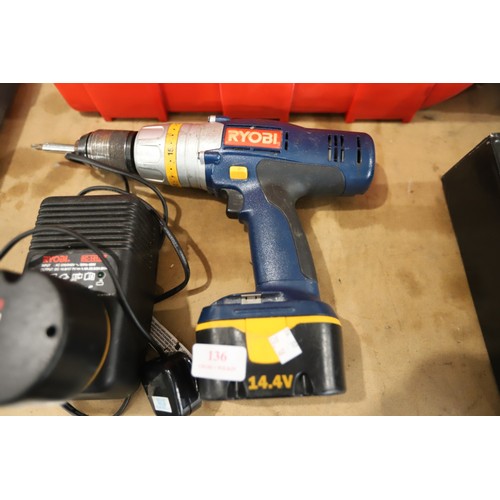 136 - Ryobi drill - warranted until 12 noon Tuesday following the above sale