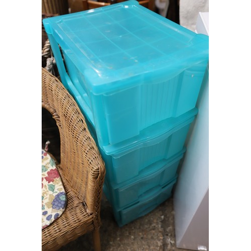 162 - Bookcase, 2 chairs, footstool, plastic storage