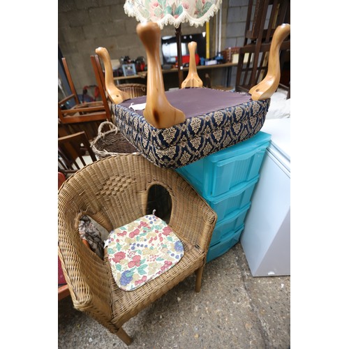 162 - Bookcase, 2 chairs, footstool, plastic storage