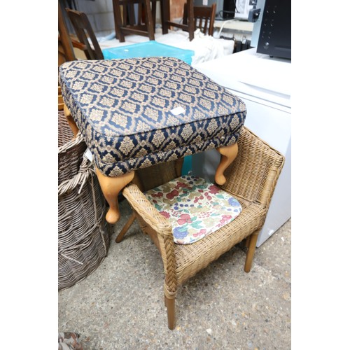 162 - Bookcase, 2 chairs, footstool, plastic storage