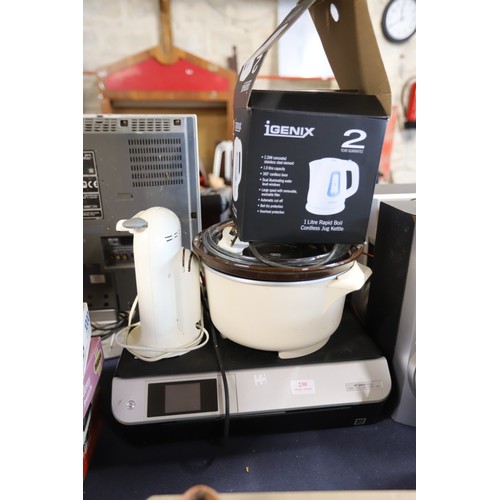 230 - Kenwood electric tin opener, new kettle & HP Envy print/scan/copy & photo - warranted until 12 noon ... 