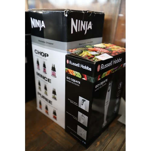 283 - Ninja stackable chopper & Russell Hobbs hand blender - warranted until 12 noon Tuesday following the... 