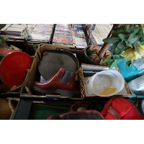 303 - 8 boxes of misc, incl kitchenware, wall clock, etc