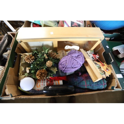 303 - 8 boxes of misc, incl kitchenware, wall clock, etc