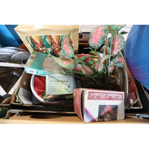 303 - 8 boxes of misc, incl kitchenware, wall clock, etc