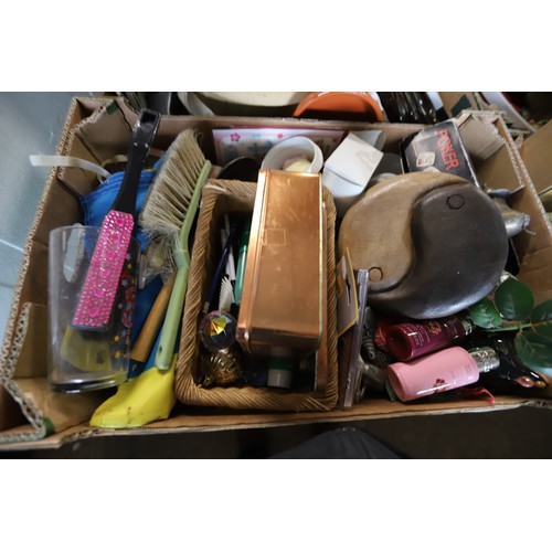 303 - 8 boxes of misc, incl kitchenware, wall clock, etc