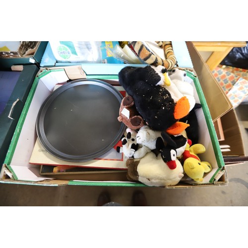 303 - 8 boxes of misc, incl kitchenware, wall clock, etc