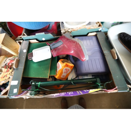 303 - 8 boxes of misc, incl kitchenware, wall clock, etc