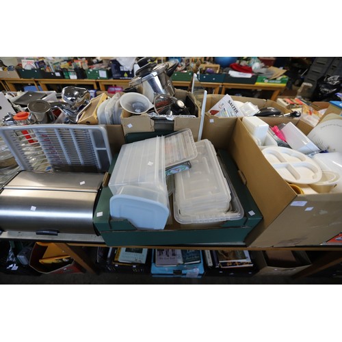 327 - Large qty of kitchenware, incl bread bin, various plastic storage containers, etc
