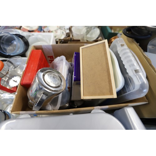 327 - Large qty of kitchenware, incl bread bin, various plastic storage containers, etc