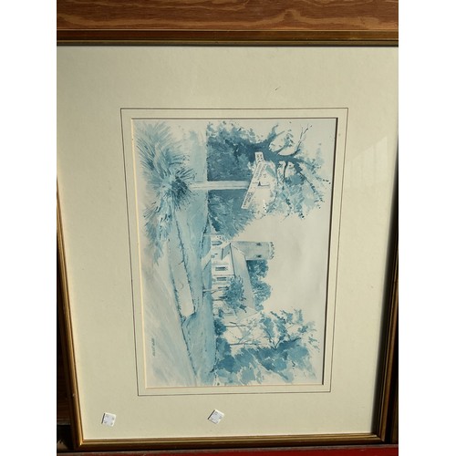 558 - 2 framed Martin Sexton prints, Bessingham Church & Norfolk mill