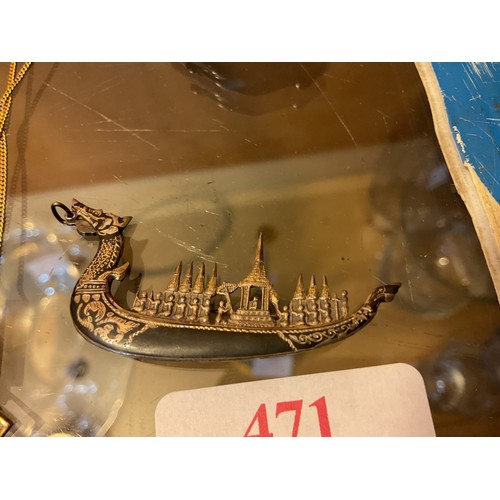 471 - Marked 925 signed swan brooch, 925 cross & necklace & sterling brooch