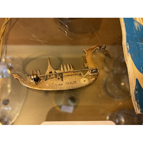 471 - Marked 925 signed swan brooch, 925 cross & necklace & sterling brooch