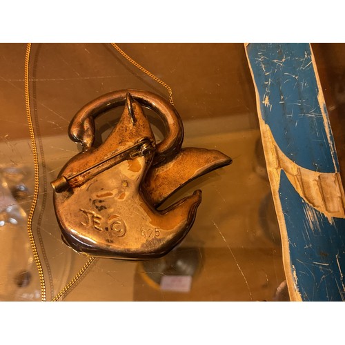 471 - Marked 925 signed swan brooch, 925 cross & necklace & sterling brooch